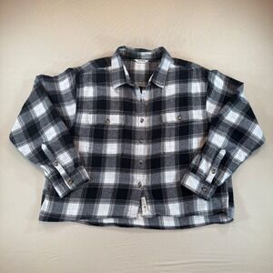 Lucky Brand Flannel Shirt Mens L Black White Plaid Button Up Long Sleeve